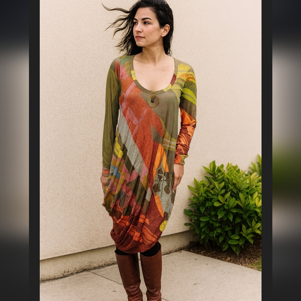Save The Queen Multicolor Long Sleeve Dress Asymetrical